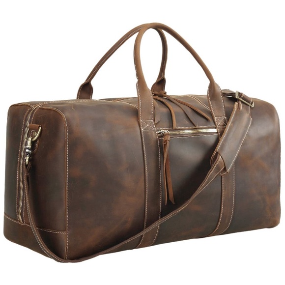 Genuine Brown Leather Duffle Weekend Travel Bag